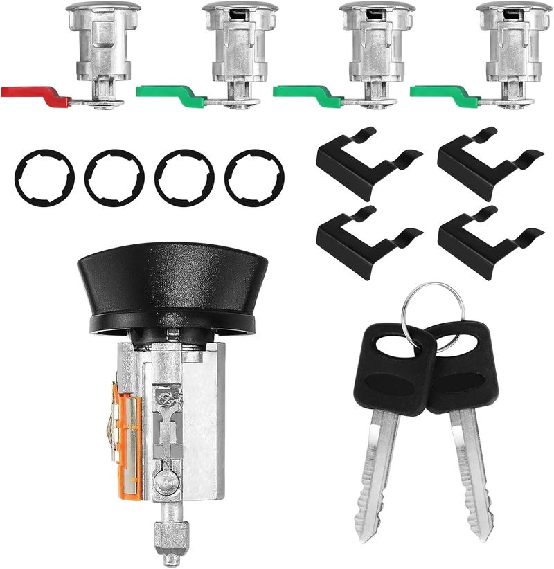 MOTORSTAR For 1997-2006 Ford Econoline, E-150 E-250 E-350 Vans Ignition Switch Lock Cylinder +4 Chrome Door Lock Cylinder Tumbler Set With 4 Clips With 2 Keys LC6177+703369 X4+597638 X2 (No Chip) - Image 1
